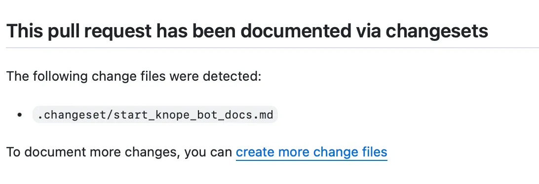 Screenshot of the details of a passing check which state that the pull request has a change file,\nalong with the path to that file